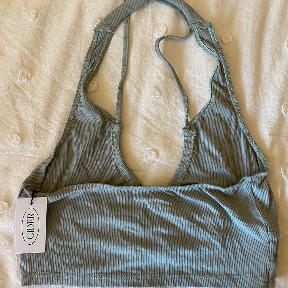 Shop Cider Cut Out Halter Top-Olive Green Size M